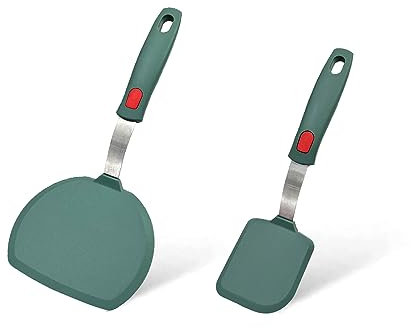 Contiup Set di 2 spatole flessibili in silicone per pesce, spatole scanalate per pancake antiaderenti, padelle, omelette, uova e spatole da forno, resistenti al calore (verde), C064-PSG