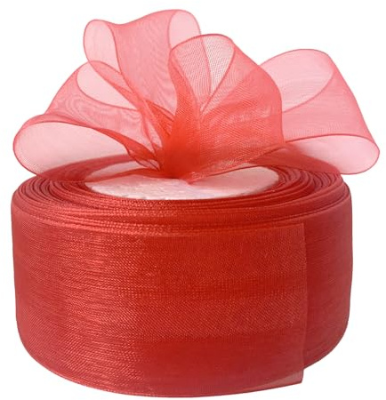 Bealif Red Organza & Chiffon Ribbon - 40mm x 45M, Sheer Gift Wrap & Decor Ribbon for Christmas, DIY Crafts, Hair Bows, Florist & Wedding
