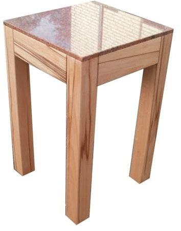 Martin Weddeling 1 mesita auxiliar con taburete para flores, madera de haya maciza, placa de granito, multicolor, rojo, 30 x 30 x 60 cm de alto.