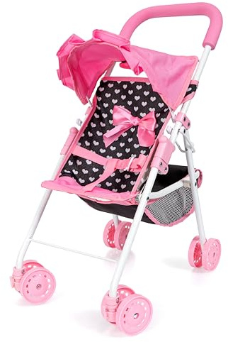 Bayer Design 21560AA Poussette Canne pour poupée, Roues Doubles, Ceinture de sécurité, Pliable, Panier intégré