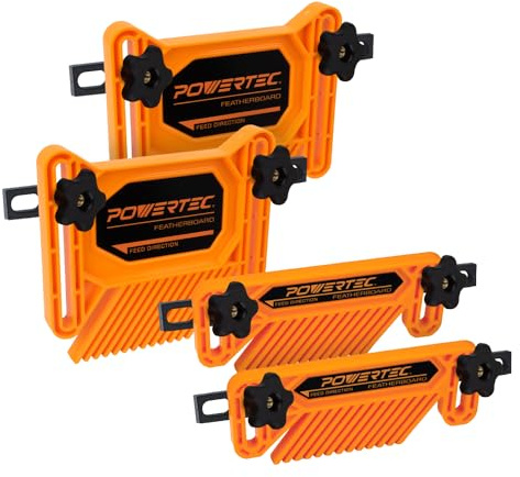 POWERTEC Tandem Feather Boards for Table Saw, Router Table & Bandsaw - 4PCs Combo Set, Fits T-Track & Miter Slot - Woodworking Tools & Accessories to Reduce Kickback & Increase Safety (72027)