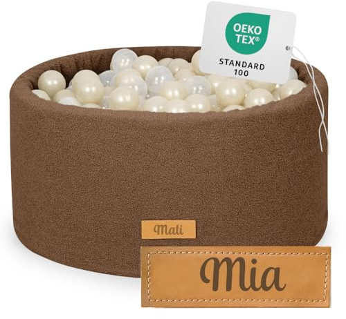 Flumi Piscina a Palline Personalizzata per Bambini da 1 Anno - Piscina a Palline per Bambini 90x40cm con 200 Palline ∅ 7cm Made in EU - Certificazione Oeko-Tex e CE (Teddy Marrone)