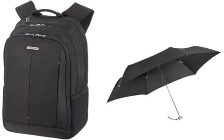 Samsonite Guardit 2.0 - Laptop Backpack 15.6, 44 cm, 22.5 L, Black (Black) & Rain Pro 3 Section Manual Ultra Mini Flat Stick umbrella, 22 cm, Black
