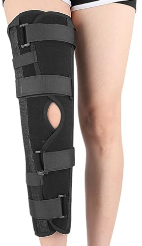 Paopaoldm Férula recta de aleación de aluminio para recuperación de lesiones de rodilla, cuatro correas ajustables