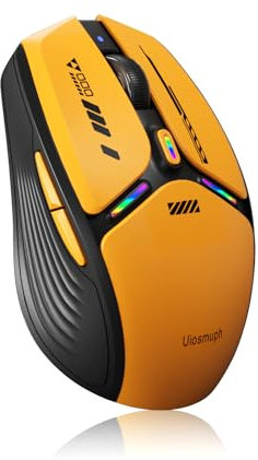Uiosmuph G19 Bluetooth Maus, LED Bluetooth Funkmaus (Tri-Mode: BT 5.1/5.0+2.4G), Batteriestand sichtbar, 1600 DPI Optical, kabellose USB Maus Wiederaufladbarer Funkmaus für Laptop, Mac OS, Gelb