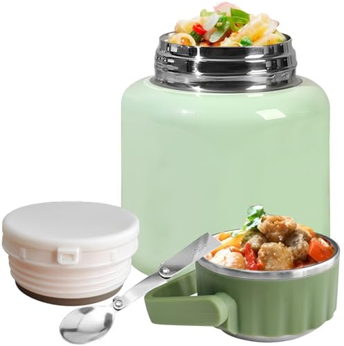 Yeelan Thermobehälter für Essen, 900ML Müslibecher to Go Edelstahl, Warmhaltebehälter Essen, Müslibecher mit 24 Stunden Temperatursperre, Lunchbox mit Deckel, Löffel, für Suppe, Müsli, Eintopf, Grün