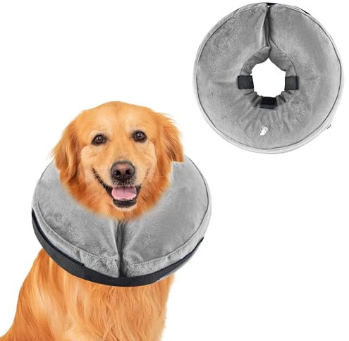 Aufblasbare Halskrause Hund, Einstellbar Hundekragen Leckschutz Schutzkragen Hundehalskrause Weich Halskragen Hund der die Sicht Nicht Blockiert für Genesung nach Operationen oder Wunden Grau M