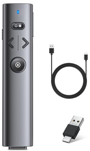 2 in 1 USB Type C Presentation Clicker with Green Pointer, Rechargeable Wireless Presenter for PowerPoint Presentation Pointer PPT Clicker, 2.4GHz Presenter Remote Slide Advancer for Computer MacBook