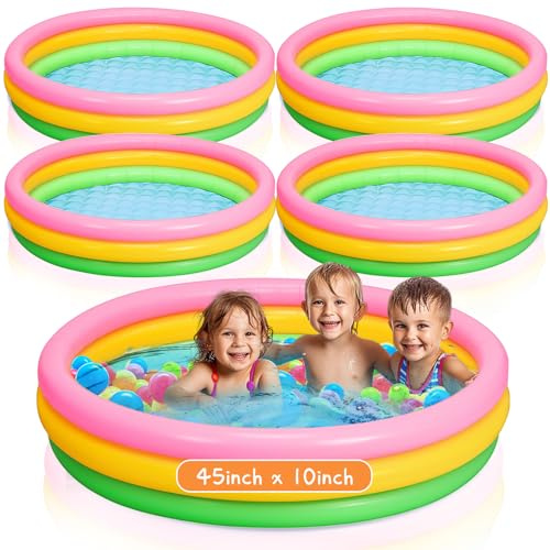 Jerify 4 Pack Kiddie Pool for Toddler Kids 45 x 10 Inch Inflatable Portable Round Paddling Pool 3 Rings Blow up Rings Round Baby Padding Ball Pond for Indoor Outdoor Water Game Play (Neon Color)
