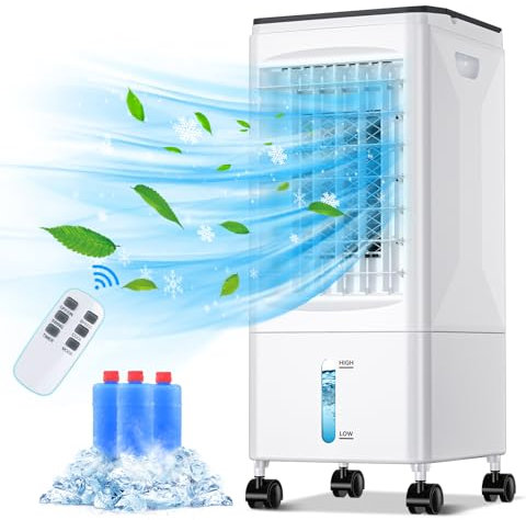 Klimaanlage Mobile Klimagerät Luftkühler mit Wasserkühlung Klimaanlage Ohne Abluftschlauch 60W Ventilator Verdunstungskühler 6L Wassertank 7h Timer Oszillierend Mit Fernbedienung 3 Kühlakku