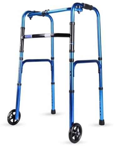 Telaio da passeggio pieghevole con 2 ruote, deambulatore pieghevole leggero in alluminio, ausilio per la mobilità, telaio da passeggio regolabile con ruote per anziani disabili, supporta fino a 220 l