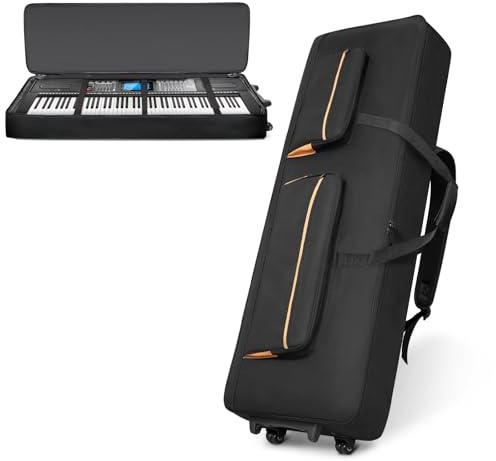 ORKELS 61/76/88 Keyboard-Tasche mit Rollen und verstellbaren Schultergurten, gepolsterte Gigbag mit 4 Zubehörtaschen, für Digitalpiano, Synthesizer und Keyboard, 88 Tasten, for 73-76 Key-48.2 x19.1