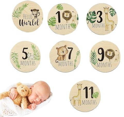di pietre miliari del neonato - 7pcs marcatori di età del bambino in legno per i servizi fotografici | Boards di memoria del bambino a doppia faccia per, accessori fotografici neutri di genere