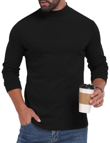 PrinStory Mock Turtleneck Mens Tshirts Long Sleeve Tops Cotton High Neck Basic Pullover Sweatshirts Thermal Tops Knitwear Jumper