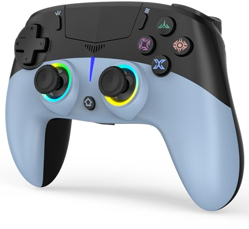 BETMI LED Wireless Controller for PS-5/Pro/Slim/PC, with Hall Effect Joystick & Trigger/9 RGB Light Colors & 4 Light Modes/Marco/6-Axis Gyro/Dual Vibration/Touchpad/3.5mm TRRS Audio Jack (Black/Blue)