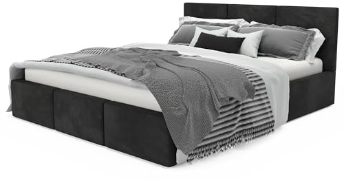 Muralo - Polsterbett 180x200 cm mit Bettkasten und gestepptem Kopfteil - Doppelbett - Ohne Matratze - Jugendbett - Stilvolles Schlafzimmer-Bett - Schwarz