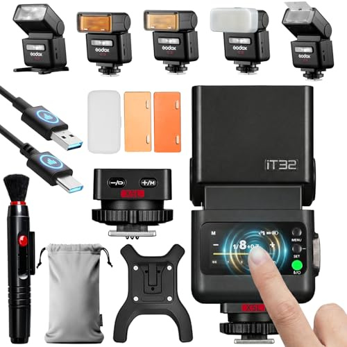 Godox IT32 TTL Camera Flash with X5L Flash Trigger for Leica Cameras,Magnetic Hotshoe & Trigger 2-in-1,Colorful Touch Screen,Rotatable Flash Head,X System TTL&HSS,Creative Accessories