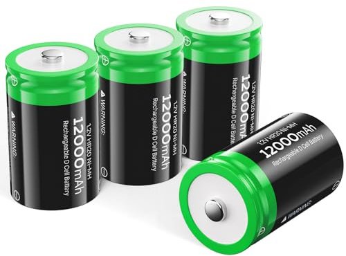 Piles Rechargeables D, 12000mAh Ni-MH 1,2V Piles Rechargeables Type D (HR20), Remplacer Les Piles Alcalines D (LR20) à Usage Unique, Rechargeables jusqu'à 1200 Fois, Lot de 4