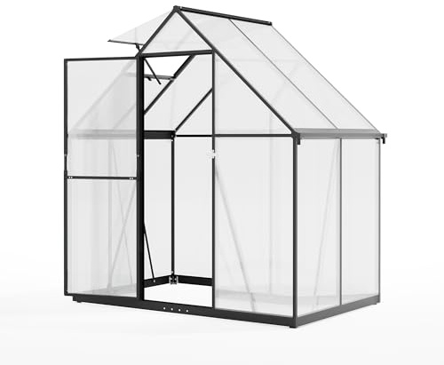 RTDTD Polycarbonat-Gewächshaus,112x175x195cm,großes begehbares Gewächshaus mit Verstellbarer Dachlüftung und abschließbarer Tür, Gartenpflanzen-Zuchthaus mit Aluminiumrahmen und Fundament
