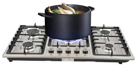 Encimera de gas 5 llamas acero inoxidable empotrado cocina de gas con encendido electrónico