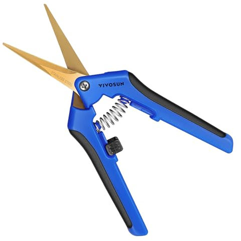 VIVOSUN Tijera de Jardín 16,5 cm con Cuchillas Curvas de Titanio, Mango Bloqueable, Herramienta de Corte para Plantas, Flores, Rosas y Frutas, Azul