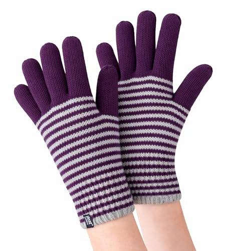 HEAT HOLDERS - Ladies Cute Striped Fairisle Warm Knitted Fleece Lined Winter Thermal Gloves