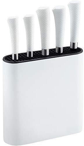 NETTA Kitchen Knife Set with Block - 6 Piece Stainless Steel Including Block - 5 Knives with Ergonomic Soft-Grip Handles and Safe-Storage Knife Holder - White