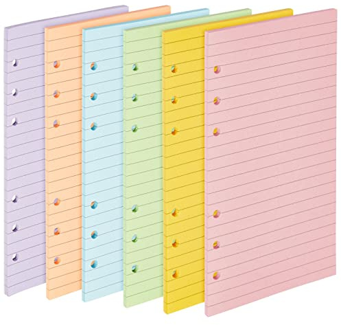 Paper Junkie A6 Planner Inserts & Refill Paper - 3.75 x 6.85, 240 Sheets/480 Pages, 6 Pastel Colors - A6 Paper Refill for 6-Ring Planner Binder & Refillable Notebook