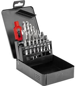 STIER Gewindeschneidzeugsatz, 15-teilig, M3-M12 Form B HSS-G, mit Haltewerkzeug aus hochwertigem Zamak 5