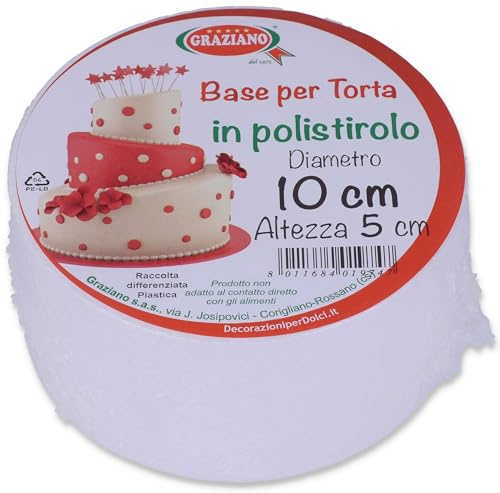 Graziano, Polystyrene Cake Base, Round Discs for Cake Bases or Fake Toppers, Great to Use for Kids Birthday Parties and Weddings Height 5cm and Diameter 10cm