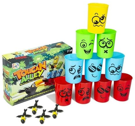 RMS Toucan Alley Bird Flinging Knock Down The Tin Cans Throwing Stacking Toy Game Hit The Tins