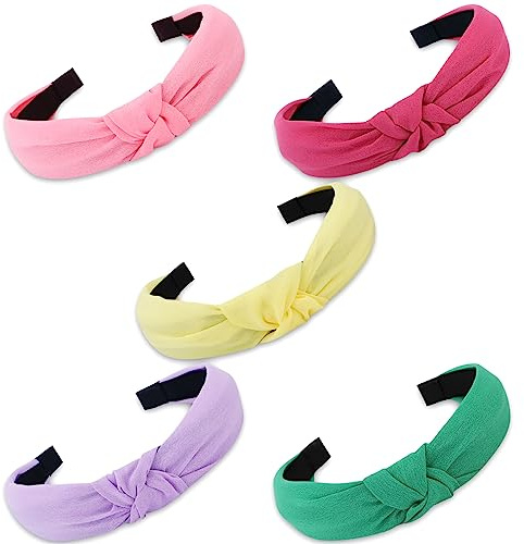 VELSCRUN 5 Pcs Head Bands - Wide Boho Knot Turban Elastic Multicolour Hair Accessories for Women and Girls, Ideal Gifts
