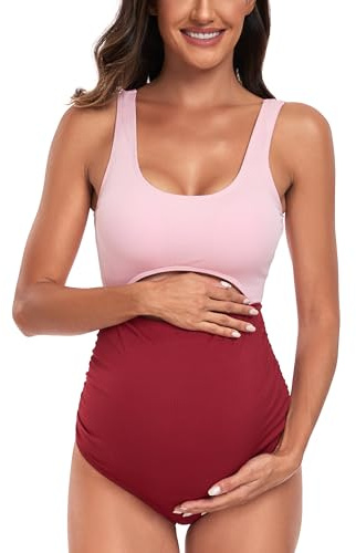 EastElegant moderskap swinsuit utklipp en del badkläder plokaprickar tryck graviditet baddräkt, Rosa+röd, XXL