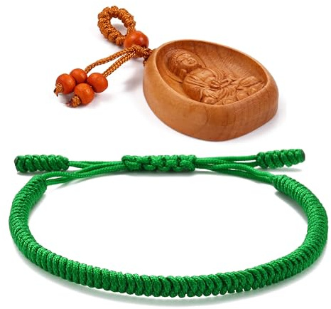 LUCKY BUDDHIST Bracciale Tibetano Buddista Regolabile – Bracciale in Corda Intrecciata per Uomo e Donna – Include Portachiavi Buddha in Legno
