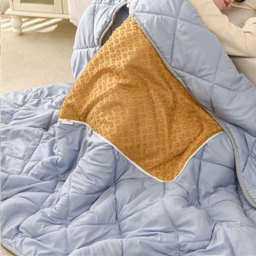 Surwin Jacquard Couverture et Oreiller de Voyage, Oreiller Couverture Matelassé 2 en 1, Convertible en Coussin Couvre Lit Courtepointe Léger pour Avion Voiture Bureau (150x195cm,Jaune)