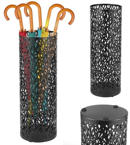 Metal Umbrella Stand Rack, Umbrella Holder for Entryway, Freestanding Umbrella Rack Organizer, Round Umbrella Holder Bin, Cane Walking Stick Holder for Home Office Hotel, Summer Gift 5.9×16.5(Black)