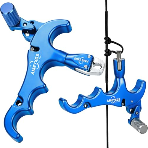 ZSHJGJR Tiro con arco, arco compuesto, liberación, SIDA, 4 dedos, aleación de aluminio, lanzamiento de arco compuesto, sensibilidad ajustable, Caliper, cabezal de sujeción de 360 grados (azul)