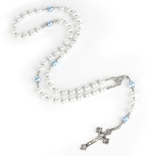 SWAWIS 5 Stück Rosenkranz Kreuz Halsketten Rosenkranz Kette Rosenkranz Katholisch Taufe Deko Kommunion Mädchen Rosenkranz Deko Taufe für Geburtstage, Kommunion Gastgeschenke Taufe Party, Silber