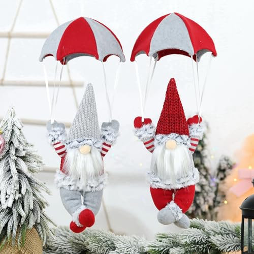fengman123 2 Stück Fallschirmspringender Weihnachtsmann Wichtel Weihnachten Deko Weihnachtsdeko Zwerg Weihnachtsfiguren Klein Weihnachtszwerg Skandinavischer Handmade Plüschfiguren