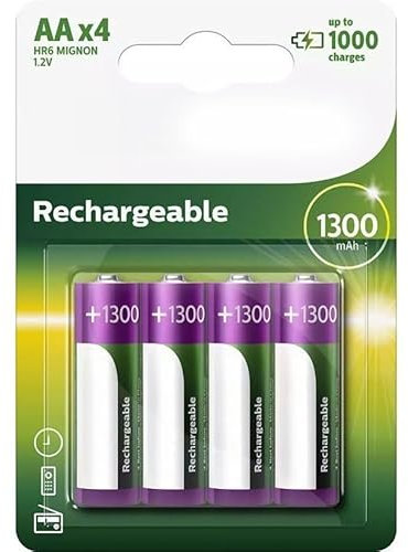 Pilas Recargables de níquel-Metal hidruro (NiMH), con Capacidad de 1300 mAh y Voltaje de 1,2 V Uso prolongado y eficiente.