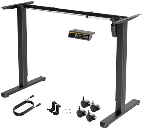 Claiks Höhenverstellbarer Schreibtisch Gestell mit Rollen, Tischgestell Höhenverstellbar mit 3 Memory-Funktion, Schreibtisch Gestell mit Starken Motor,Schwarz