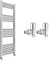 Chrome Bathroom Straight Heated Towel Rail Radiator 400 x 1200 & Angled Manual Valves