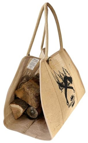 Domelo Jute Wooden Bag, Foldable Firewood Carry Bag, Wax-Coated, 20 kg Load Capacity, Only Suitable for Firewood, Firewood Bag, Wood Transport Bag as Fireplace Accessories for Indoor and Outdoor Use