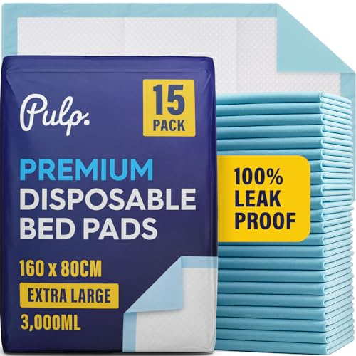15 x PULP Incontinence Bed Pads 160 x 80cm | Extra-Large Disposable Incontinence Pads | Super Absorbency Incontinence Bed Sheets For Adults, Children & Babies | 3,000ML Capacity