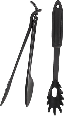 POPETPOP Pinzas para Pasta Multifunción de Nailon Negro, Resistentes al Calor, 1 Juego, Utensilio de Cocina para Servir Espaguetis y Fideos