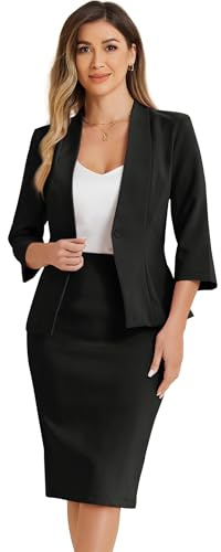 Allegra K Business Skirt Suit Set for Women's 2 Piece Office Work Outfit Collarless Blazer Pencil Skirt