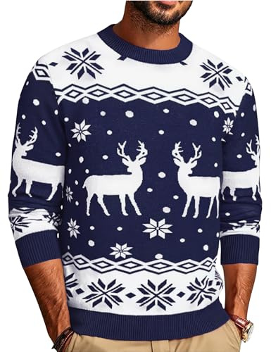 Demegimi Jersey Navideño Cuello Redondo para Hombre Suéter Navideño Hombre Punto Cuello Jersey Hombre Navidad