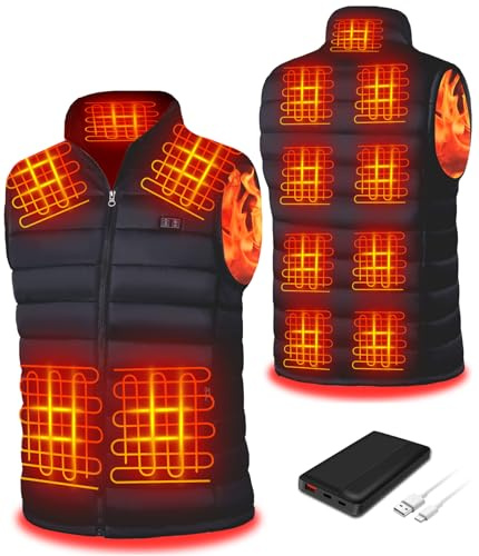 Seenew Beheizbare Weste, Beheizbare Weste Herren Mit 10000mAh Akku, Heizweste Mit 13 Heizzone, 3 Einstellbar Temperatur, Wärmeweste Winter Regenjacke Kleidung Mit Akku(M)