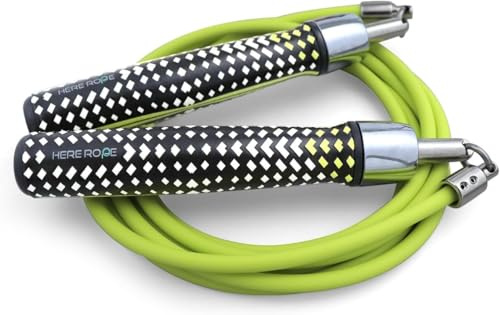 HEREROPE Comba de saltar con peso de 1/4 LB para velocidad, cardio, boxeo y entrenamiento, comba con rodamientos, mangos cómodos y ergonómicos, cable sin nudos (verde neo, juego de cuerda de saltar