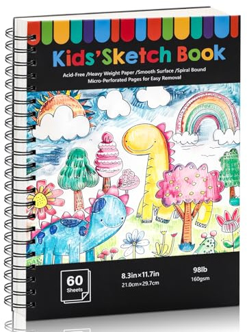 A4 Skizzenbuch, 160g/m² Zeichenblock A4 mit Hardcover und Spiralbindung Malblock Skizzenblock für Studenten Künstler Kunstprojekte (60 Blatt/120 Seiten)